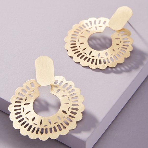 Anthropologie Gold Mina Lace Hoop Earrings